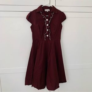 Vienna Summer Burgandy Ruffle Heart Dress Size Medium